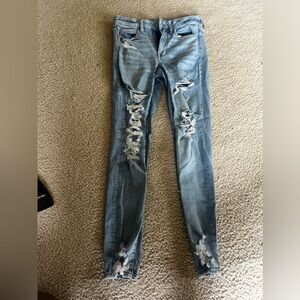 American Eagle Outfitters Blue Skinny Jeans with Distressed Details